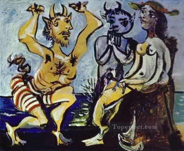  tocando Pintura Art%c3%adstica - Un joven fauno tocando una serenata a una joven cubista de 1938 Pablo Picasso